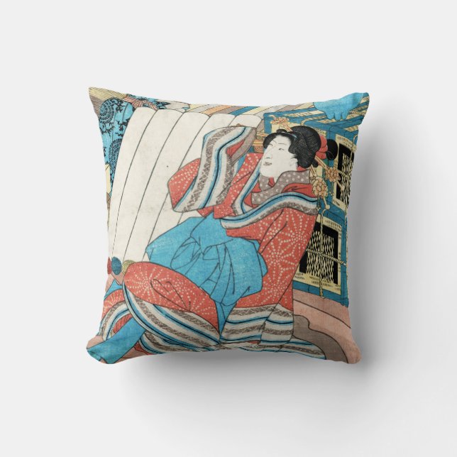 Oriental japanese lady in kimono maiko geisha art cushion (Front)