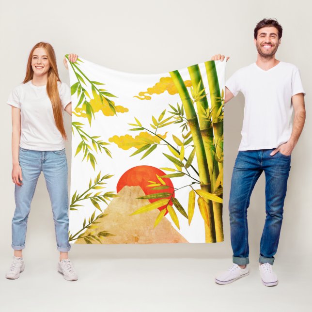 Oriental Japanese Mountain Sunrise With Bamboo Fleece Blanket (In Situ)