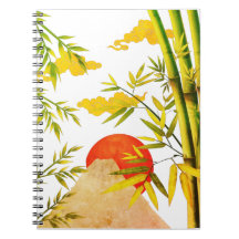 Oriental Japanese Mountain Sunrise With Bamboo