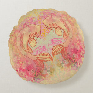Oriental Koi Carp, Round Cushions
