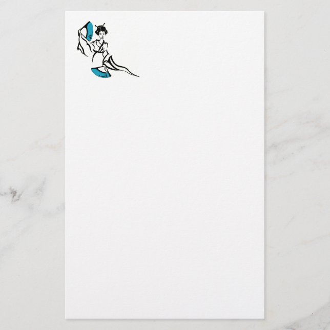 Oriental Lady with blue fans Stationery (Front)