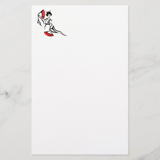 Oriental Lady with red fans Stationery (Front)