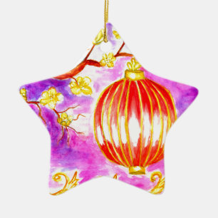 Oriental Lantern Art Ceramic Tree Decoration