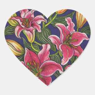 Oriental Lilies Heart Sticker