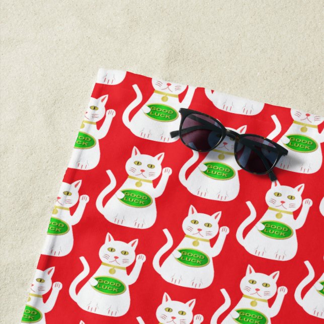 Oriental Lucky Cat Beach Towel (In Situ)