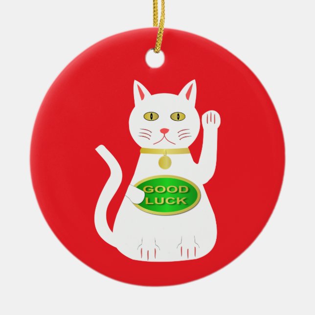 Oriental Lucky Cat Ceramic Tree Decoration (Front)
