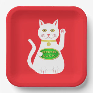 Oriental Lucky Cat Chinese New Year Paper Plate