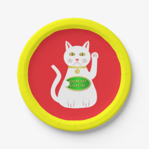 Oriental Lucky Cat Chinese New Year Paper Plate
