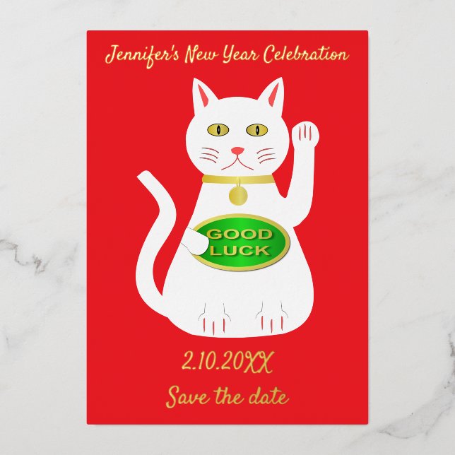 Oriental Lucky Cat Chinese New Year Save the Date (Front)