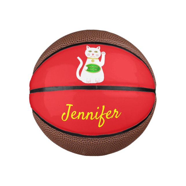 Oriental Lucky Cat Custom Name Mini Basketball (Front)