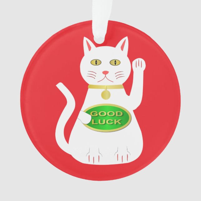Oriental Lucky Cat Custom Name Ornament (Front)