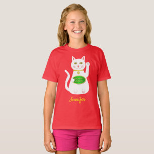 Oriental Lucky Cat Custom Name T-Shirt