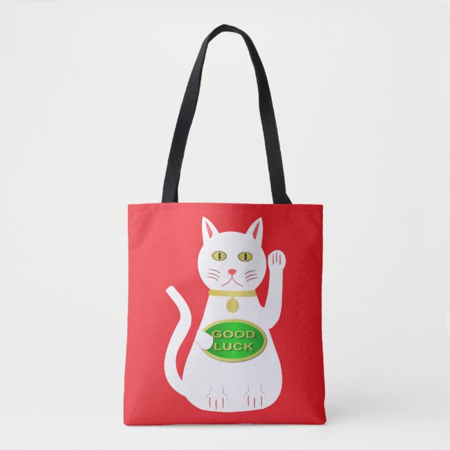 Oriental Lucky Cat Double Sided Print Tote Bag (Front)