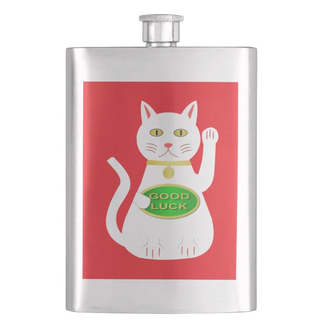 Oriental Lucky Cat Hip Flask (Front)