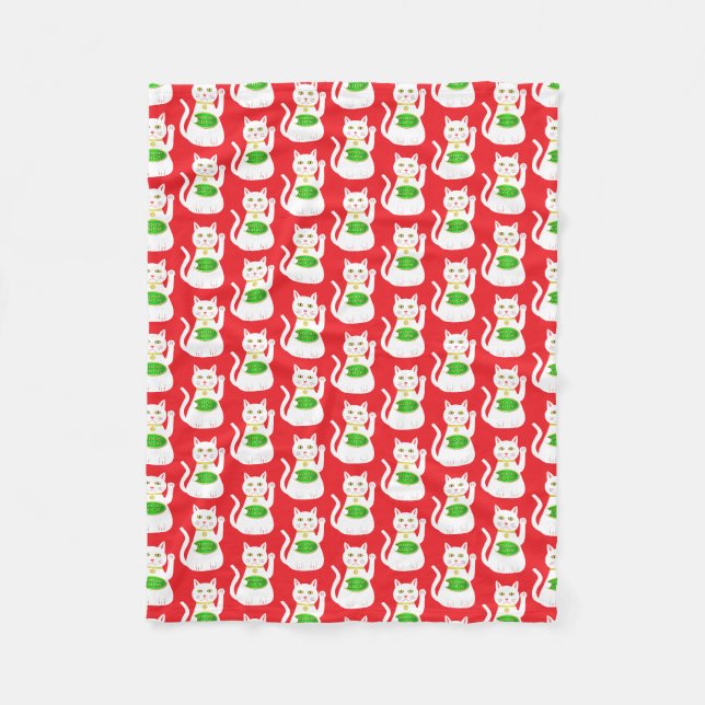 Oriental Lucky Cat Patterned Fleece Blanket (Front)