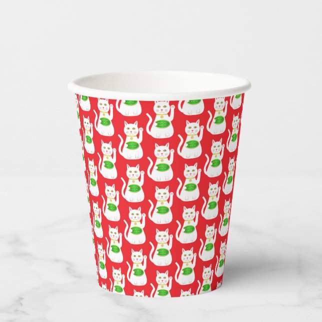 Oriental Lucky Cat Patterned Paper Cups (Front)