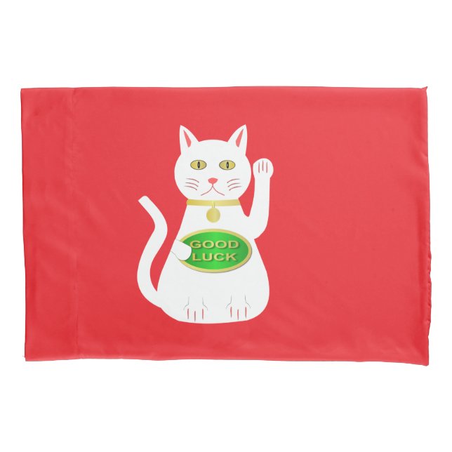 Oriental Lucky Cat Patterned Pillowcase (Front)