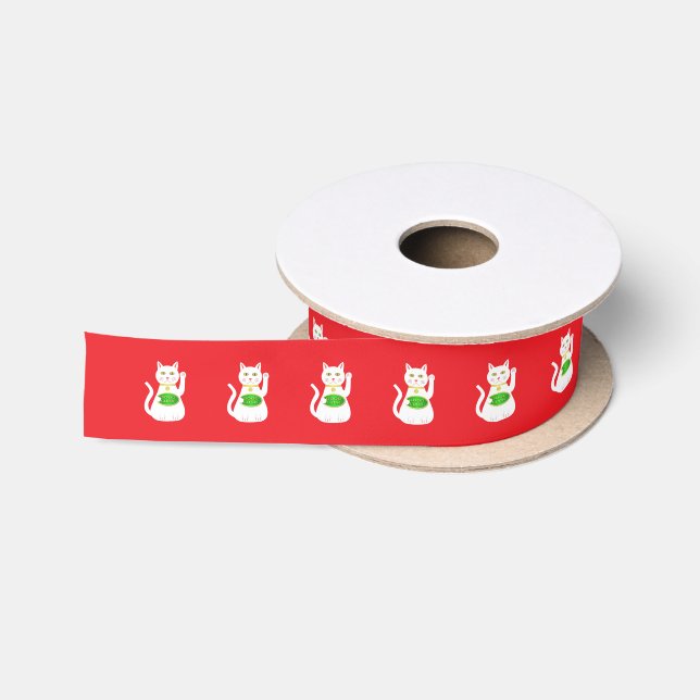 Oriental Lucky Cat Patterned Satin Ribbon (Spool)