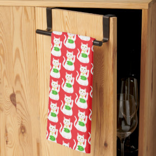 Oriental Lucky Cat Patterned Tea Towel