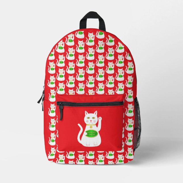 Oriental Lucky Cat Printed Backpack (Front)