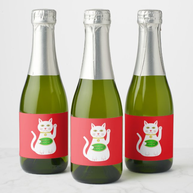 Oriental Lucky Cat Sparkling Wine Label (Bottles)