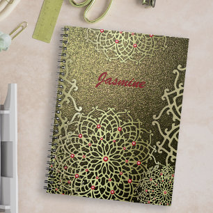 Oriental Luxury Gold Jewelled Mandala & Custom Nam Notebook