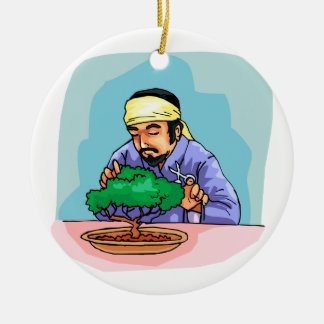 Oriental Man With Headband Trimming Bonsai Ceramic Tree Decoration