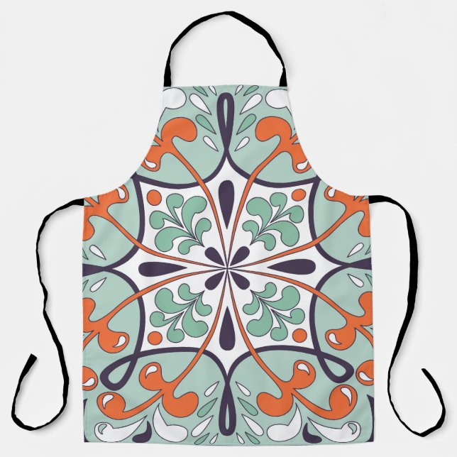 Oriental Moroccan Tile Floral Design Apron (Front)
