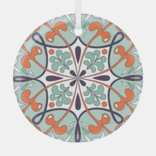 Oriental Moroccan Tile Floral Design Glass Tree Decoration