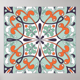 Oriental Moroccan Tile Floral Design Poster