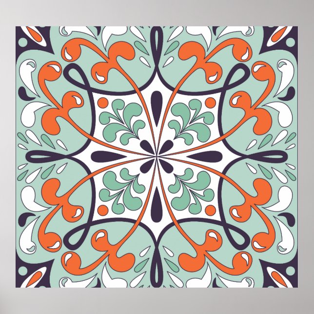 Oriental Moroccan Tile Floral Design Poster (Front)