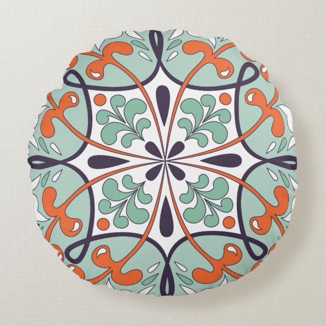 Oriental Moroccan Tile Floral Design Round Cushion (Front)