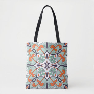 Oriental Moroccan Tile Floral Design Tote Bag