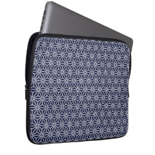 Oriental Navy Blue White Asanoha Japan Pattern Laptop Sleeve