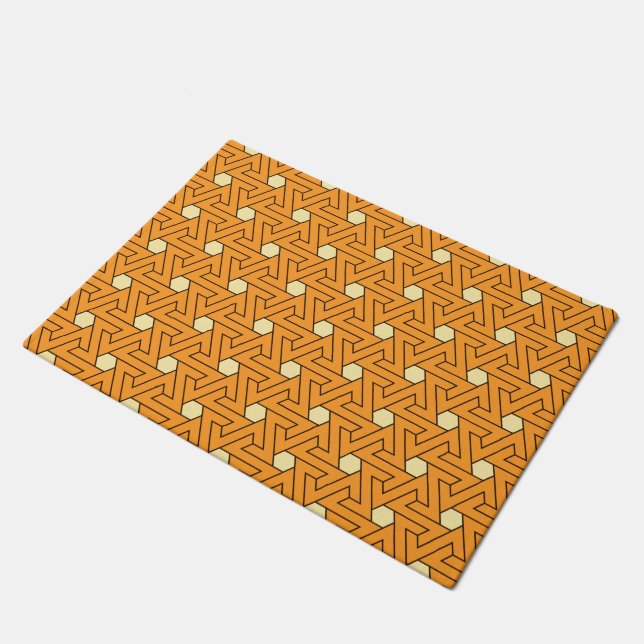 Oriental Orange Beige Hexagon Egyptian Pattern Doormat (Angled)