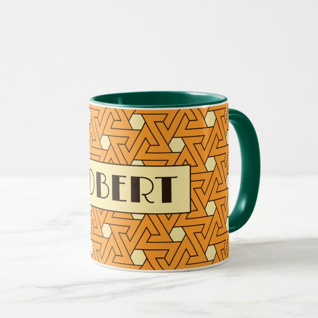 Oriental Orange Beige Triple Spiral Arab Pattern Mug (Front Right)