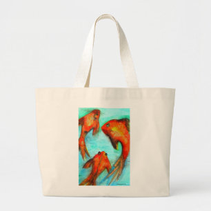 Oriental orange goldfish watercolor original art large tote bag