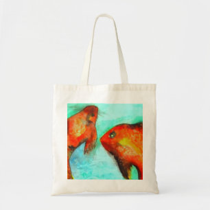Oriental orange goldfish watercolor original art tote bag