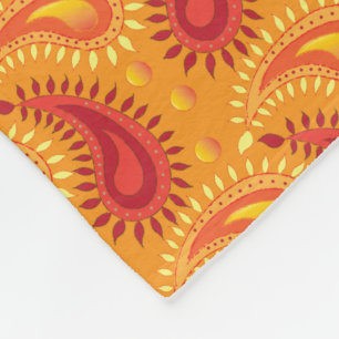 Oriental Orange Persian Paisley Pattern Fleece Blanket