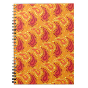 Oriental Orange Persian Paisley Pattern Spiral Notebook