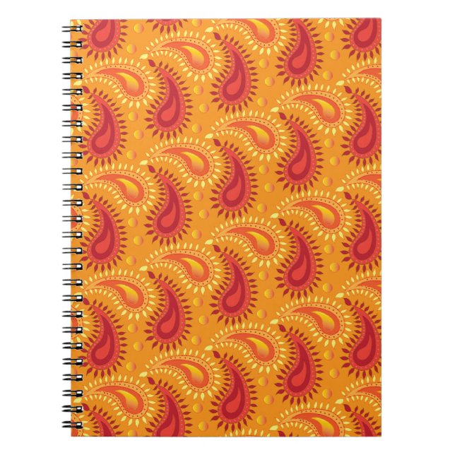 Oriental Orange Persian Paisley Pattern Spiral Notebook (Front)