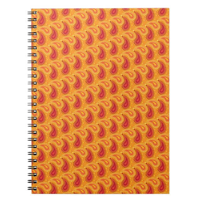Oriental Orange Persian Paisley Pattern Spiral Notebook (Front)
