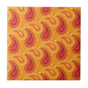 Oriental Orange Persian Paisley Pattern Tile
