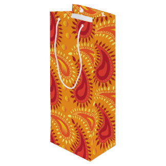 Oriental Orange Persian Paisley Pattern Wine Gift Bag