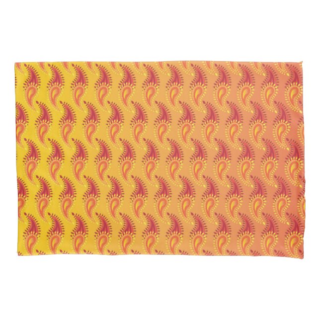 Oriental Orange Twin flame Persian Paisley Pattern Pillowcase (Front)