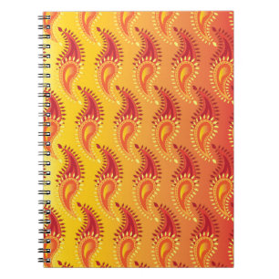 Oriental Orange Twin flame Persian Paisley Pattern Spiral Notebook
