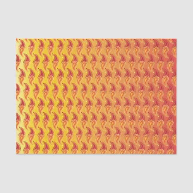 Oriental Orange Twin flame Persian Paisley Pattern Tissue Paper (Front)