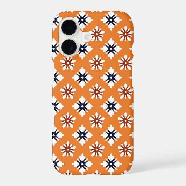 Oriental Orange White Red Katazome Flowers Pattern (Back)