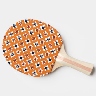 Oriental Orange White Red Katazome Flowers Pattern Ping Pong Paddle