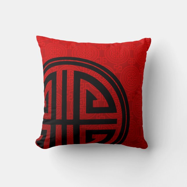 Oriental Ornamental Long Life Symbol | red black Cushion (Front)